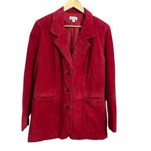 D & Co Denim & Company Women Suede Leather Blazer Jacket Red L Vintage Western
